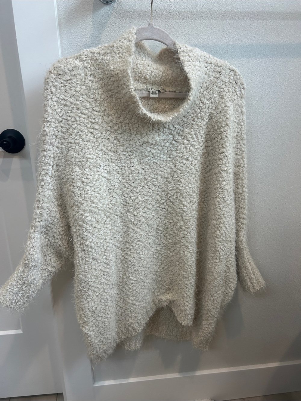 Cozy Casual Ivory Bouclé Funnel Neck Sweater